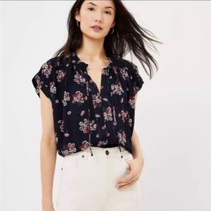 Loft Navy and Floral Blouse